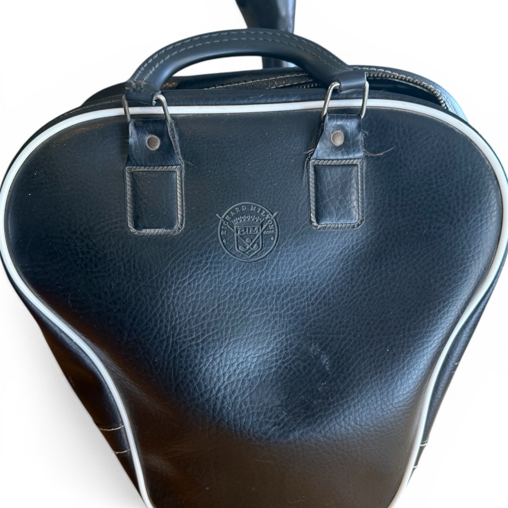 Vintage Richard Milton retro Black Leather bowling ball Bag purse tote